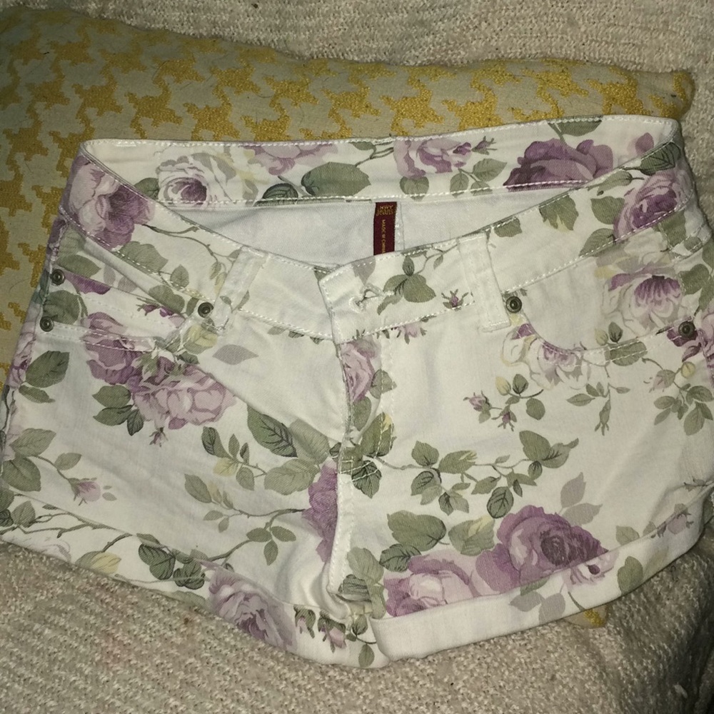 Floral denim shorts